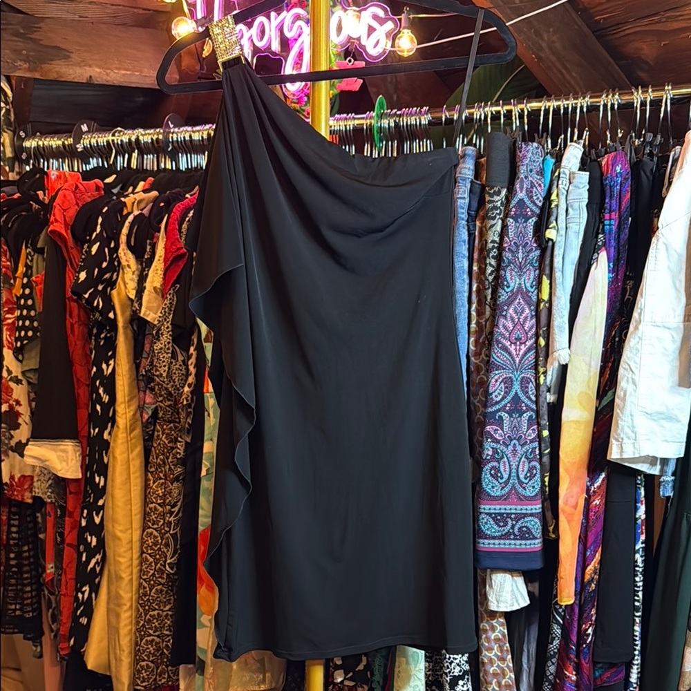 White House Black Market Asymmetrical Black Cocktail Dress